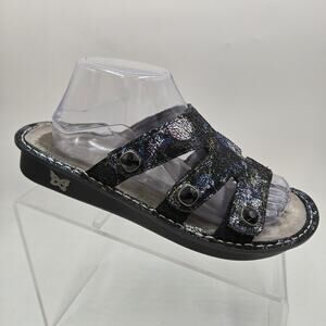 Alegria Venice Slickery Sandals Size 40 Chirpy Pewter Black Silver Leather 9.5 M